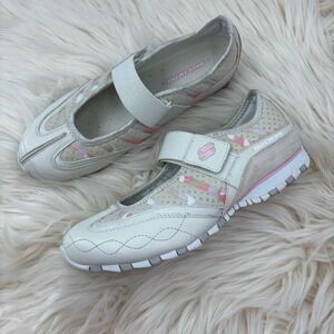 Skechers Hook & loop Elastic‎ Closure Mary Jane White Pink Women's Shoes Size 9